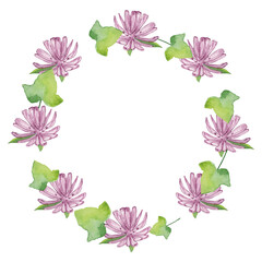 Watercolor frame - illustration with flowers and leaves elements, for wedding stationery, congratulations, wallpapers, and more on white background.