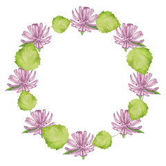 Watercolor frame - illustration with flowers and leaves elements, for wedding stationery, congratulations, wallpapers, and more on white background.