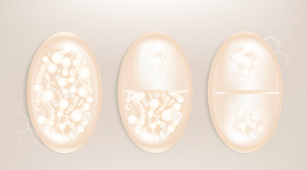 Probiotic and Hyaluronic acid skin solutions ad, white collagen, and vitamin serum drop with cosmetic advertising background ready to use illustration vector.