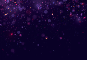Colorful purple bokeh effect. Beautiful sparks shine with a special light. Background texture abstract glitter and elegant for Christmas. Sparkling magical dust particles. Vector illustration. © Ole moda