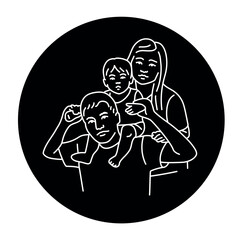 Asian couple with baby color line illustration