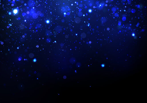 Glitter and elegant for Christmas. Abstact bokeh circles. Blue glitter stardust background. Abstract glitter defocused blinking stars and sparks. Vector illustration.
