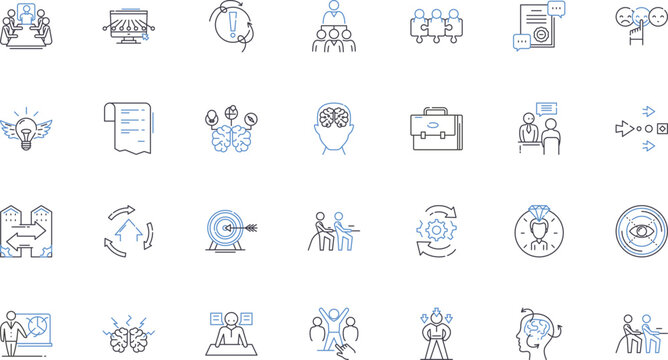 Establishment prosperity line icons collection. Growth, Profit, Success, Thriving, Advancement, Expansion, Wealth vector and linear illustration. Progress,Development,Sustainability outline signs set