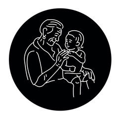 Grandmother with granddaughter color line illustration