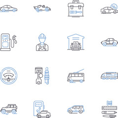 Road transport line icons collection. Trucking, Logistics, Highway, Cargo, Trailer, Fleet, Delivery vector and linear illustration. Expressway,Transporter,Carrier outline signs set