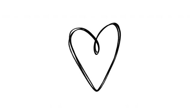 Loopy doodle heart outline, hand drawn stop motion animation on a white background