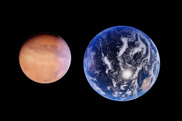 Obraz premium Planet Earth and Mars in outer space. 3D render illustration.