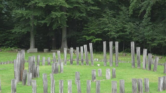 Sarmizegetusa Regia great circular sanctuary (sacred area) ruins, zoom out view