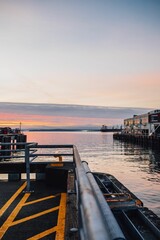 A winter pastel sunset view from waterfront in Seattle, Washington