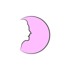 logo with a woman's face in a circle.