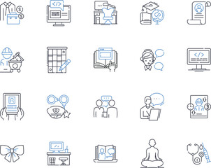 Proofreader line icons collection. Accuracy, Revision, Editing, Clarity, Precision, Attention, Correctness vector and linear illustration. Flawless,Review,Perfection outline signs set