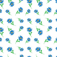 vector illustration seamless pattern doodle meadow cornflowers on white background