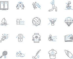 Off-days and recreational sports line icons collection. Playtime, Leisure, Relaxation, Fun, Joy, Entertainment, Activity vector and linear illustration. Adventure,Exercise,Wellness outline signs set