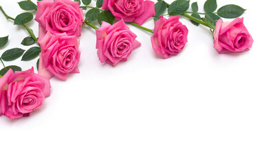 Bouquet pink flowers roses on a white background with space for text