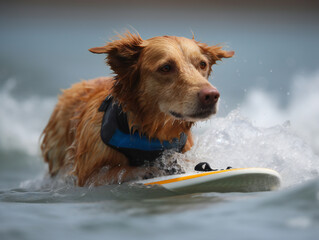 "Dogs skateboarding on water, extreme sports with carnivore breed, companion dogs in sporting group, liver color, recreation, PPE, generative AI"