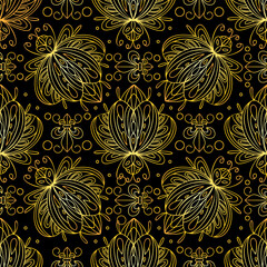 Black and golden bugs seamless pattern. Bohemian pattern with beetles. Vector illustration