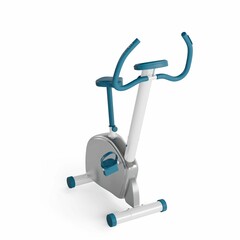 a stationary upright bike on an indoor exercise equipment, 3d rendering