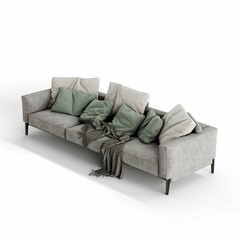A gray sofa with green pillow, 3d rendering