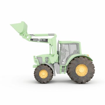 A Green Tractor On A White Background, 3d Rendering