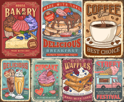 Cafe bakery set flyers colorful