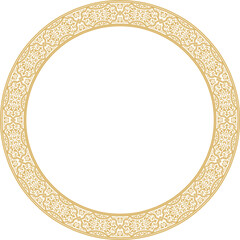 Vector golden round oriental ornament. Arabic patterned circle of Iran, Iraq, Turkey, Syria. Persian frame, border.