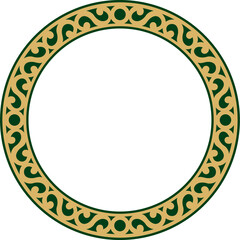 Vector Yakut round green frame. Ornamental circle of the northern peoples of the tundra.
