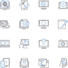 Cyber marketing line icons collection. digital, SEO, social media, e-commerce, branding, analytics, content vector and linear illustration. email,influencers,mobile outline signs set