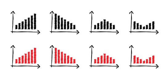 Business graph or candle stick. Cartoon growth progress. Financial chart with uptrend line chart and numbers in stock market. Graph chart of stock market investment trading, Growing growth concept.