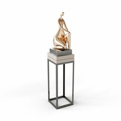 gold sculpture on top of a wooden stand, 3d rendering