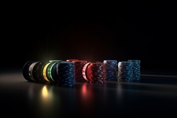 Casino poker chips illuminated by colored neon. Those who dont play dont risk. Ai generative