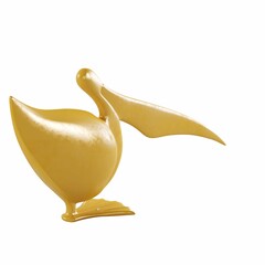 Closeup of a pelican-shaped golden statue isolated on a white background