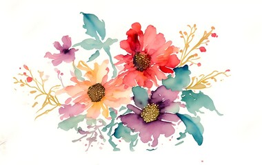 A watercolor painting of flowers with the white background,  beautiful illustration. 