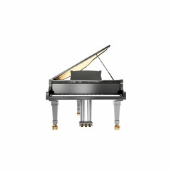 Closeup of a grand piano isolated on a white background