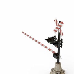 a railroad crossing sign with a stop light on it's base