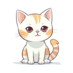 Cartoon cat in sitting pose on a white background. Isolated cute kitty illustration. Generative AI
