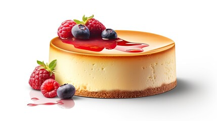 Cheesecake with raspberry, blueberry and jam. Realistic icon of dessert cheesecake slice. Generative AI - obrazy, fototapety, plakaty