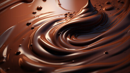 Milk chocolate liquid splashing. Sweet dessert wave background. Realistic melted chocolate. Generative AI