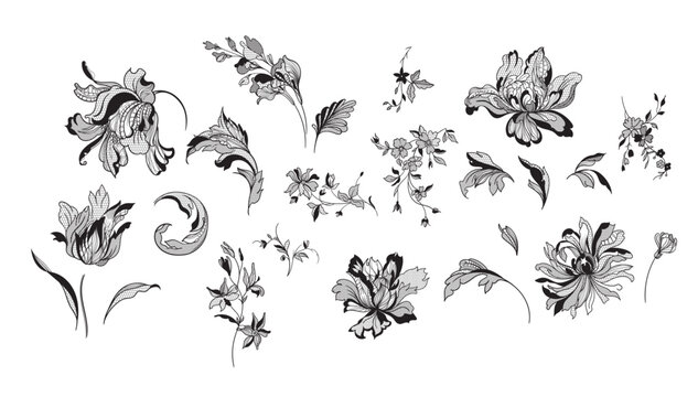 lace flower set, bouquet, vector illustration
