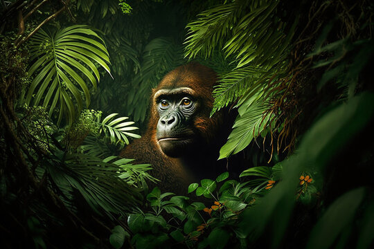Apes of the Rainforest. Generative AI
A digital painting of an ape in the rainforest.