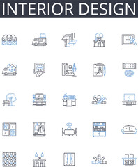 Interior design line icons collection. Graphic design, Landscape architecture, Event planning, Fashion design, Culinary arts, Fine arts, Floral design vector and linear illustration. Jewelry making