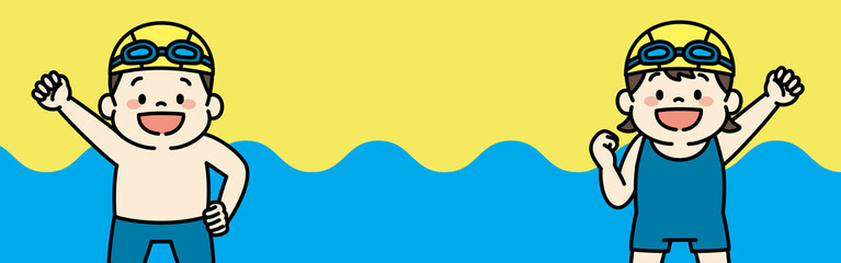 水泳　スイミングスクール　子ども　イラスト　バナー　モバイル　背景 © moffzo