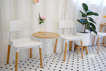 Beautiful and modern wooden table and chairs set.