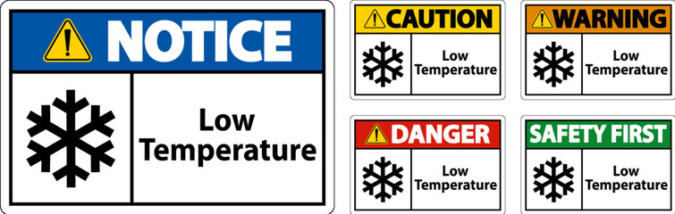 Caution Low temperature symbol and text safety sign.