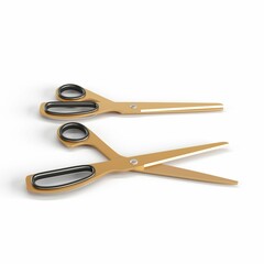 two pair of gold scissors sit on a white surface with a white background