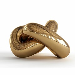 Gold metallic rings connected together in a linked formation on a white background