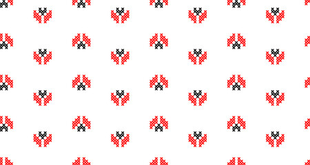 Ukrainian modern striped pattern. Vector seamless pattern for textile, fabric, cloth. Modern ukrainian folk, ethnic ornament in red and black. Pixel art, vyshyvanka, cross stitch