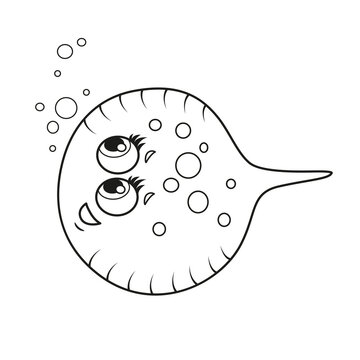 recommend clip art: Cute cartoon flounder fish outlined for coloring page isolated on white background