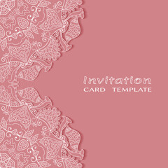 Lace Invitation Card template with mandala element. Doodle line pattern. Decorative openwork filigree art background for Wedding, Valentine's day greeting card, Birthday Invitation