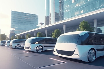 Futuristic autonomous vehicles in a large white city (Created with Generative AI)