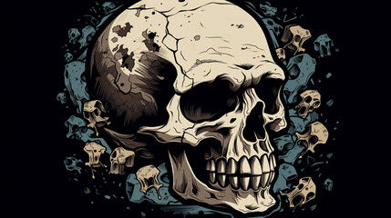 skull, human, skeleton, head, halloween, death, bone, anatomy, dead, bones, scary, isolated, horror, cranium, teeth, black, object, danger, medical, medicine, white, spooky, jaw, generative ai